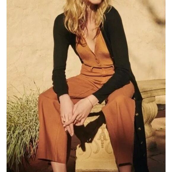 Naadam Cashmere Silk Black Sweater Dress Longline Cardigan Womens M Pockets Luce - Picture 10 of 16